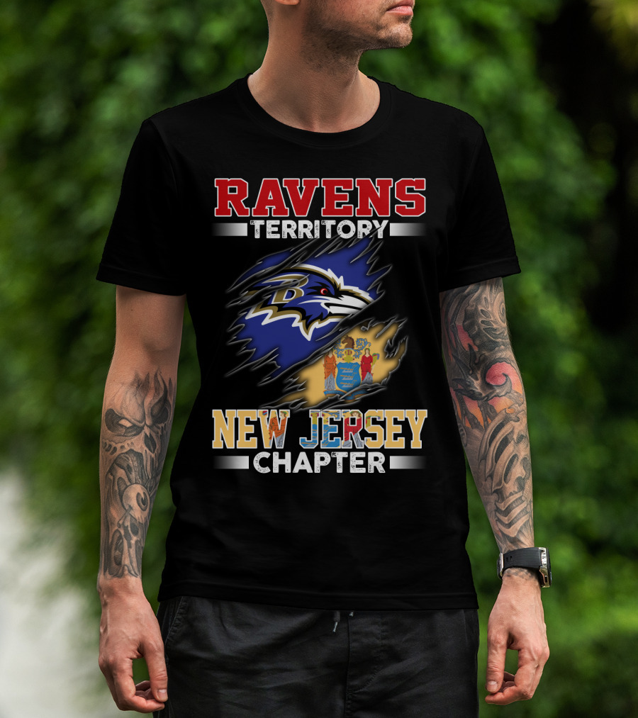 Ravens Territory New Jersey Chapter Ravens Logo New Jersey Flag T-Shirt