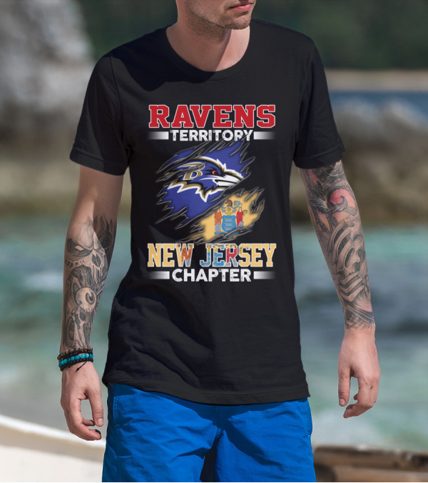 Ravens Territory New Jersey Chapter Ravens Logo New Jersey Flag T-Shirt