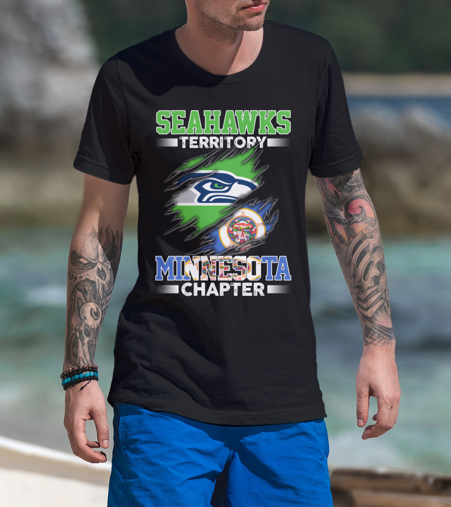 Seahawks Territory Minnesota Chapter Team Logo Flag Combination T-Shirt