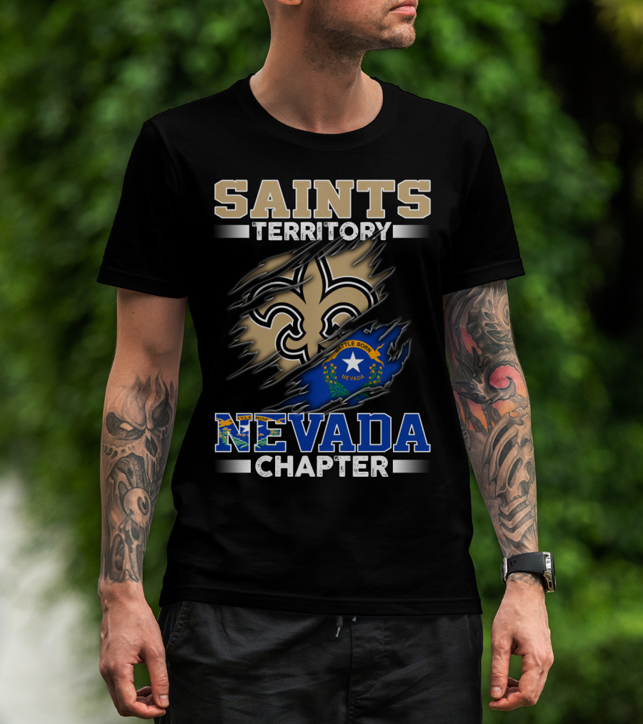 Saints Territory Fleur-De-Lis Nevada Chapter Battle Born Flag T-Shirt