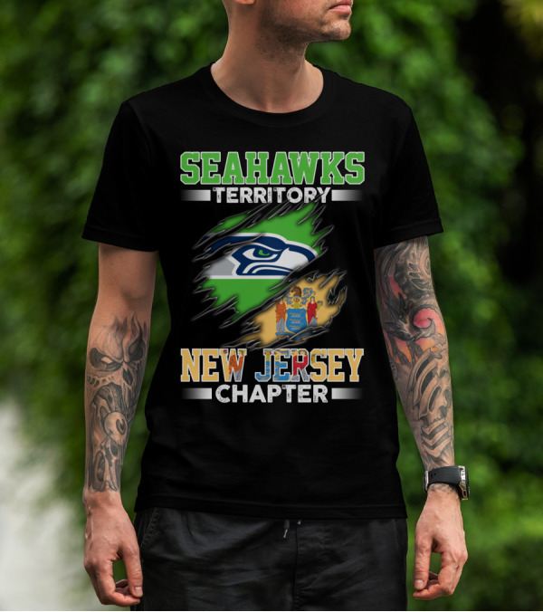 Seahawks Territory New Jersey Chapter Logo With State Flag T-Shirt