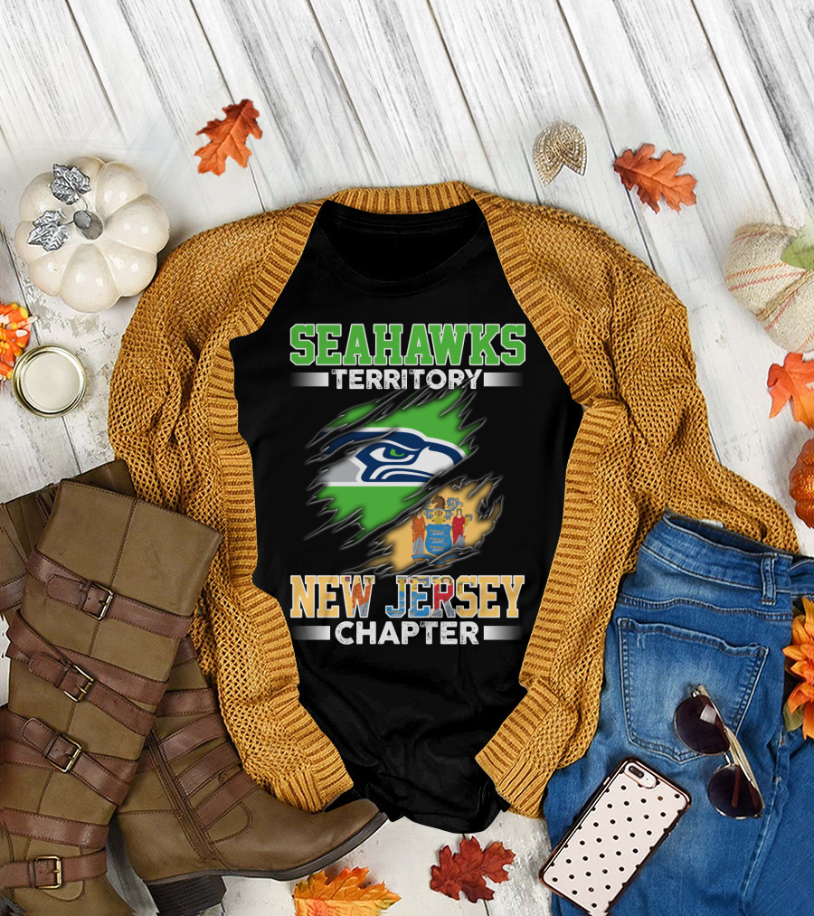 Seahawks Territory New Jersey Chapter Logo With State Flag T-Shirt