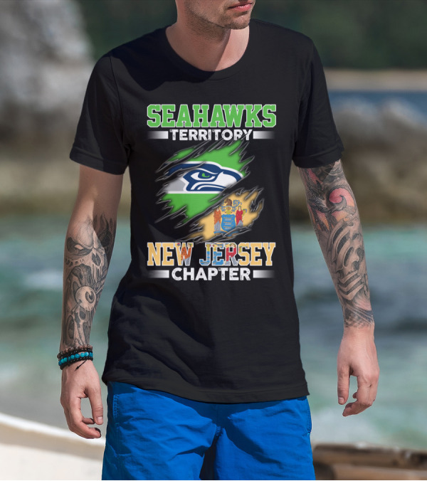 Seahawks Territory New Jersey Chapter Logo With State Flag T-Shirt