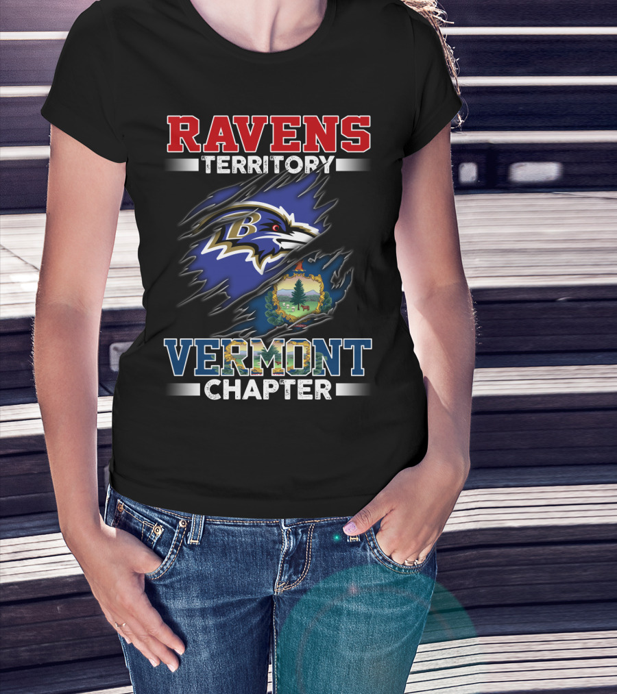 Ravens Territory Vermont Chapter Baltimore Football Team Logo And Vermont State Seal T-Shirt