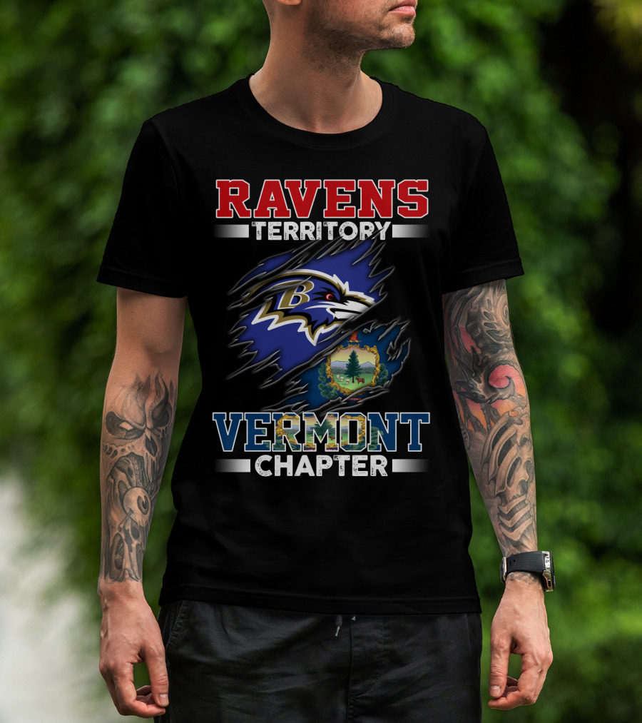 Ravens Territory Vermont Chapter Baltimore Football Team Logo And Vermont State Seal T-Shirt