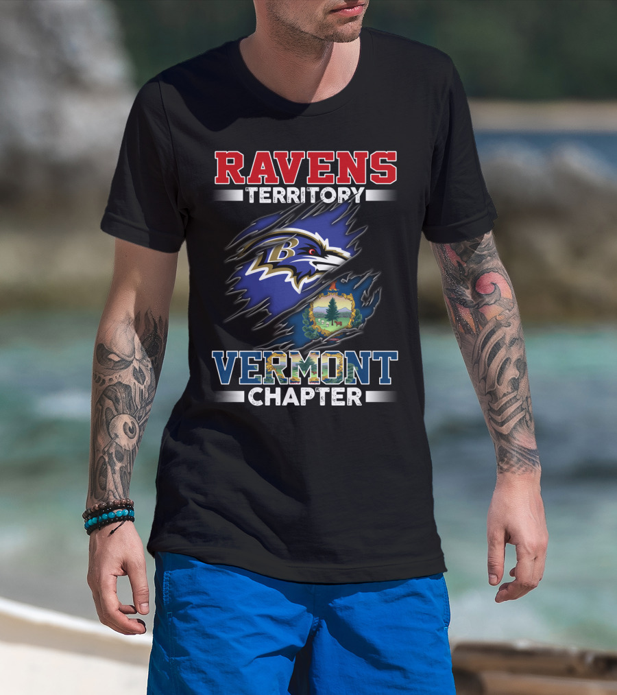Ravens Territory Vermont Chapter Baltimore Football Team Logo And Vermont State Seal T-Shirt
