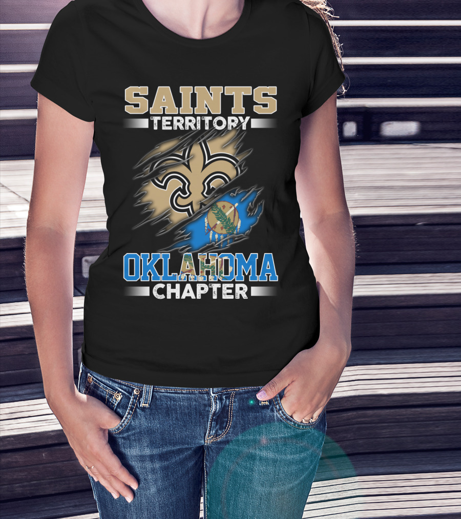 Saints Territory Oklahoma Chapter Fleur-De-Lis State Flag Ripped T-Shirt
