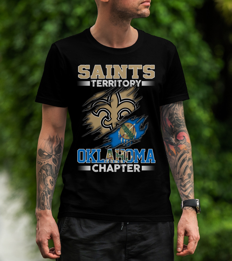 Saints Territory Oklahoma Chapter Fleur-De-Lis State Flag Ripped T-Shirt