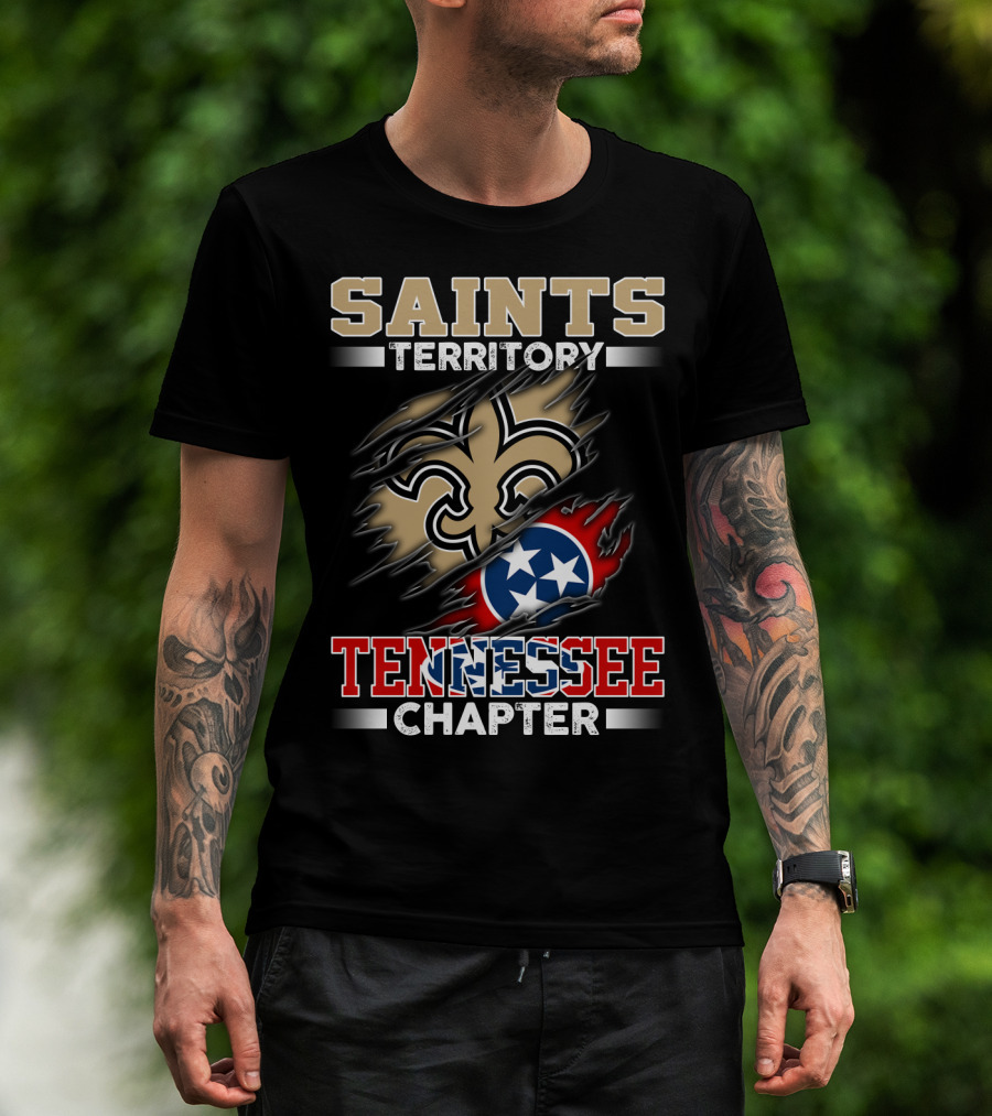 Saints Territory Tennessee Chapter Fleur-De-Lis Logo And Tri-Star Flag T-Shirt