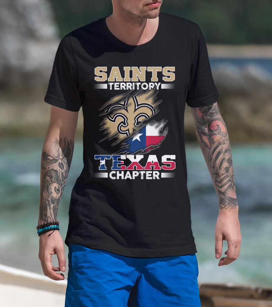 Saints Territory Texas Chapter Fleur-De-Lis And Texas Flag Integration T-Shirt