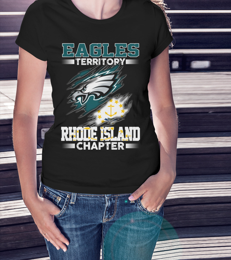 Eagles Territory Rhode Island Chapter Logo With Philadelphia Eagles And Rhode Island State Flag Elements T-Shirt