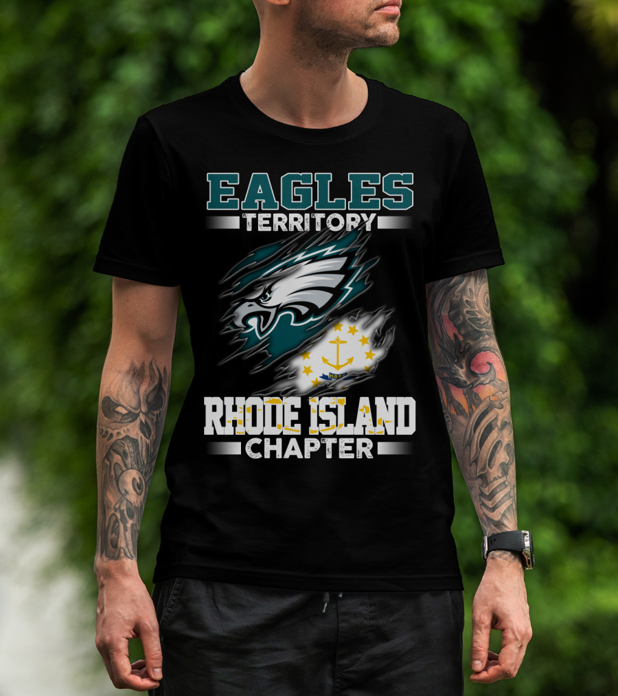 Eagles Territory Rhode Island Chapter Logo With Philadelphia Eagles And Rhode Island State Flag Elements T-Shirt