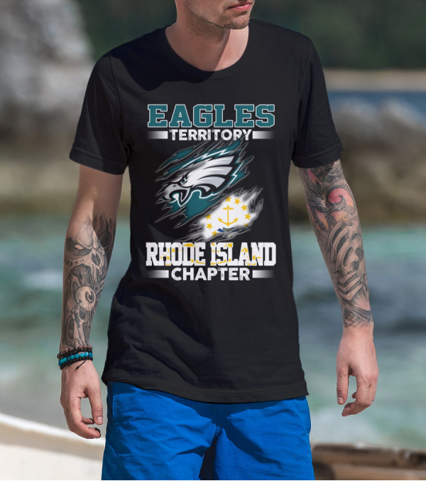 Eagles Territory Rhode Island Chapter Logo With Philadelphia Eagles And Rhode Island State Flag Elements T-Shirt
