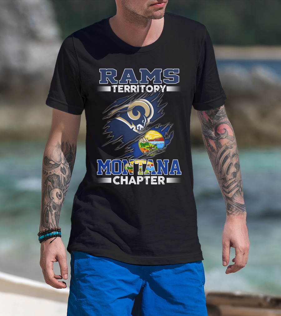 Rams Territory Montana Chapter Football Team Fan Club With Montana State Seal Elements T-Shirt