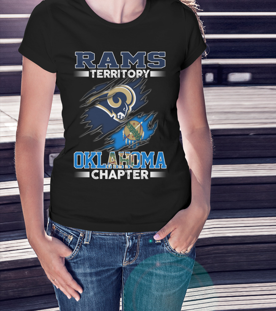Rams Territory Oklahoma Chapter Blue And Gold Design With Torn State Flag T-Shirt