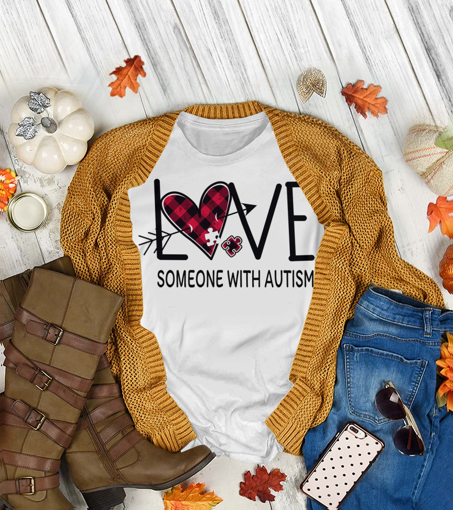 LOVE Someone With Autism Heart Puzzle T-Shirt