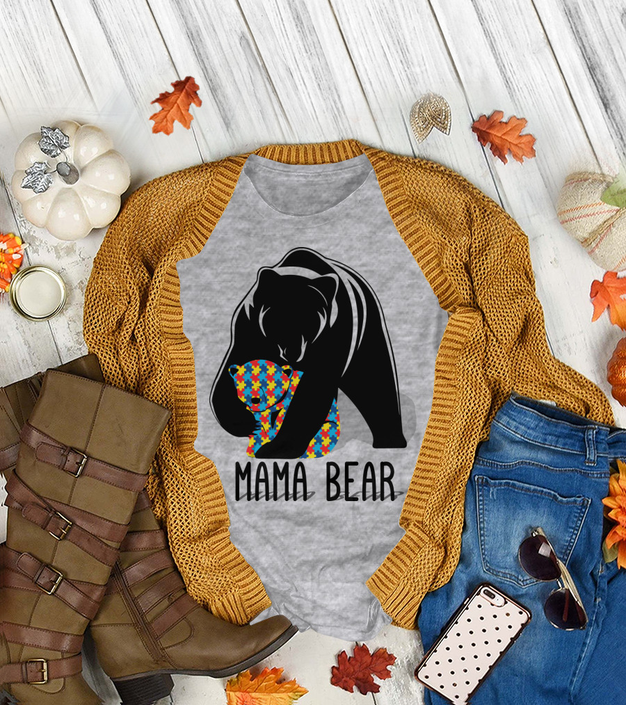 Mama Bear Autism Puzzle Bear Hug T-Shirt