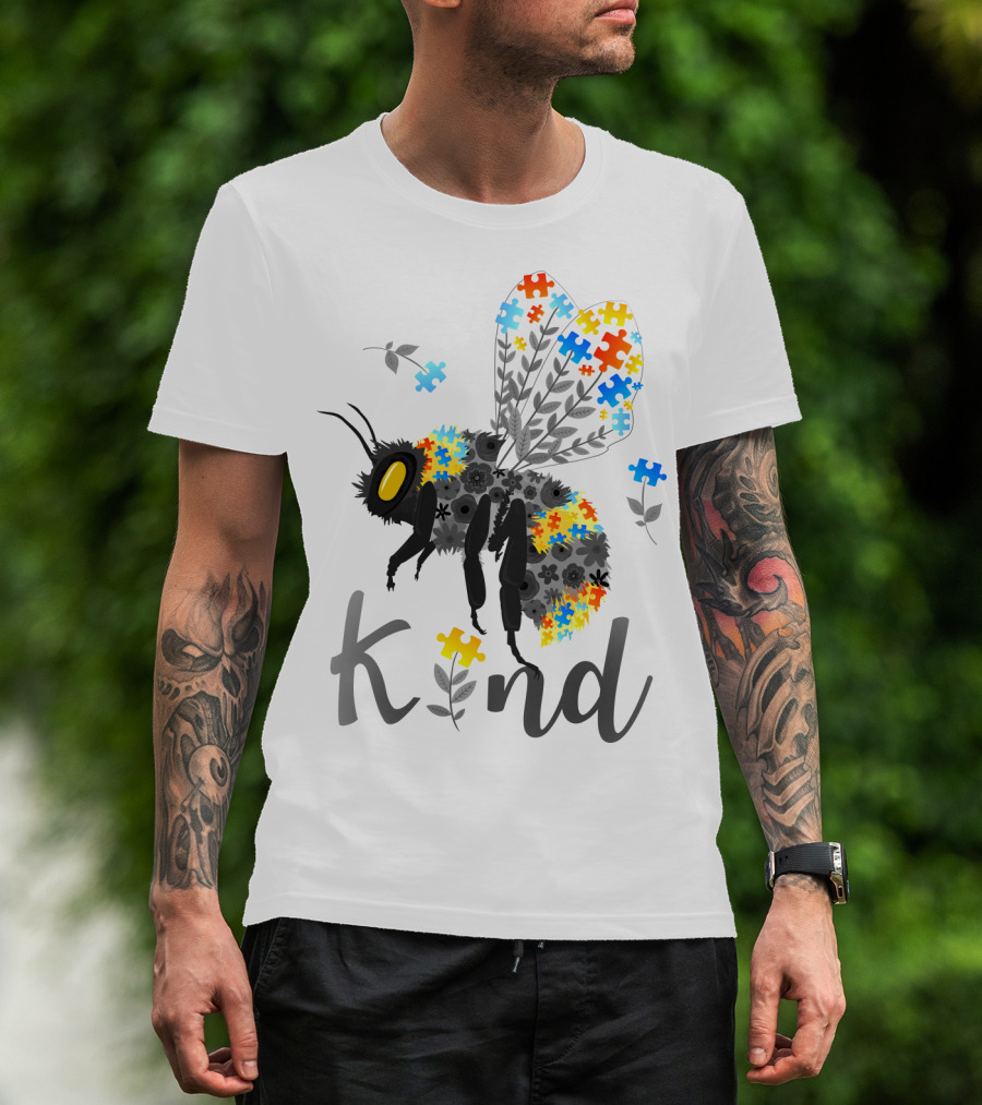 Kind Bee Puzzle Autism Awareness T-Shirt