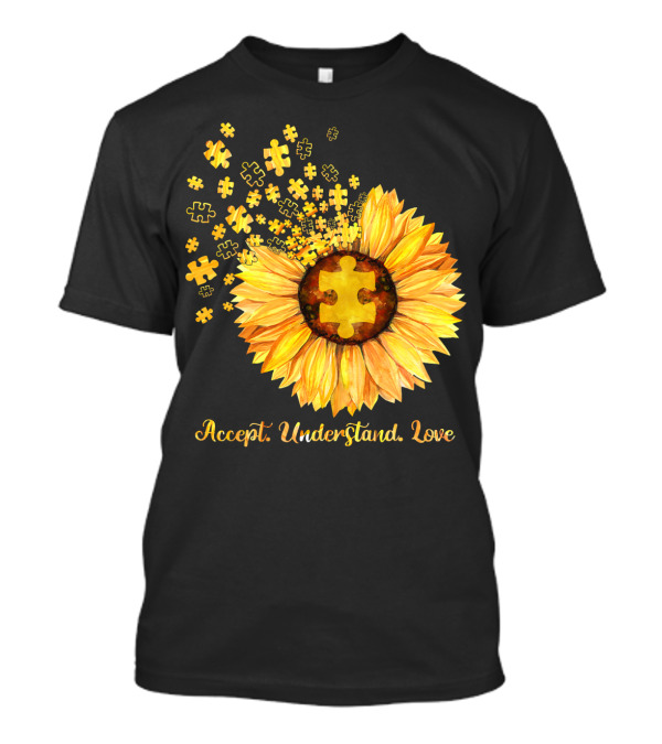 Sunflower Puzzle Pieces Accept Understand Love T-Shirt