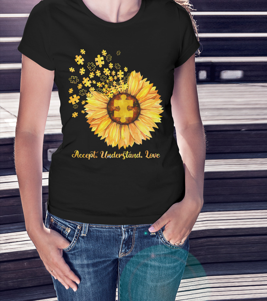 Sunflower Puzzle Pieces Accept Understand Love T-Shirt