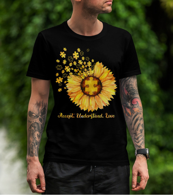 Sunflower Puzzle Pieces Accept Understand Love T-Shirt