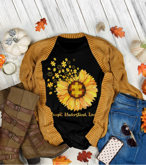 Sunflower Puzzle Pieces Accept Understand Love T-Shirt