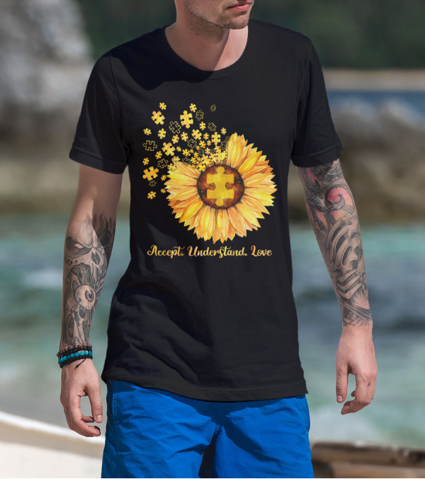 Sunflower Puzzle Pieces Accept Understand Love T-Shirt