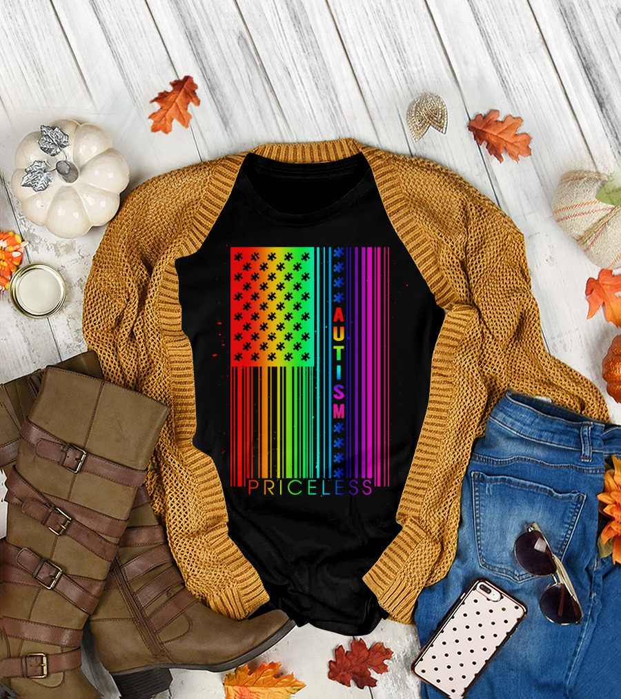 Autism Priceless Rainbow Barcode Flag T-Shirt