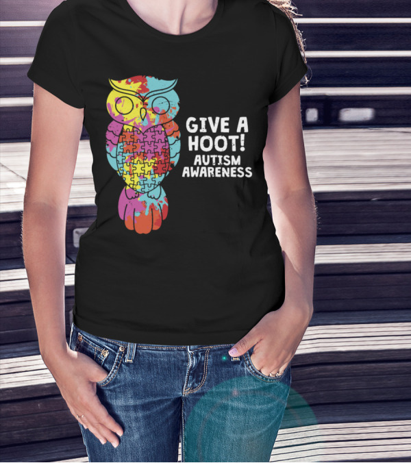 Give A Hoot Puzzle Owl Autism Awareness T-Shirt