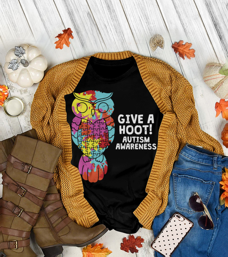 Give a Hoot Puzzle Owl Autism Awareness T-Shirt