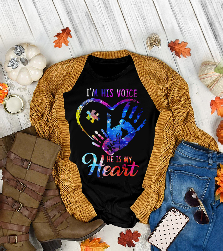 I'm His Voice He Is My Heart Puzzle Heart Hands T-Shirt
