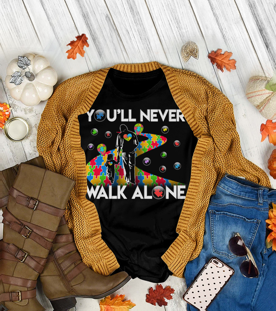 You'll Never Walk Alone Autism Awareness Puzzle Path T-Shirt
