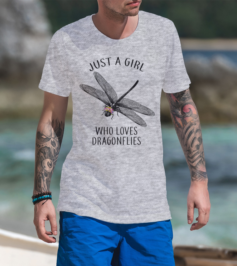 Just A Girl Who Loves Dragonflies Floral Adorned Insect T-Shirt