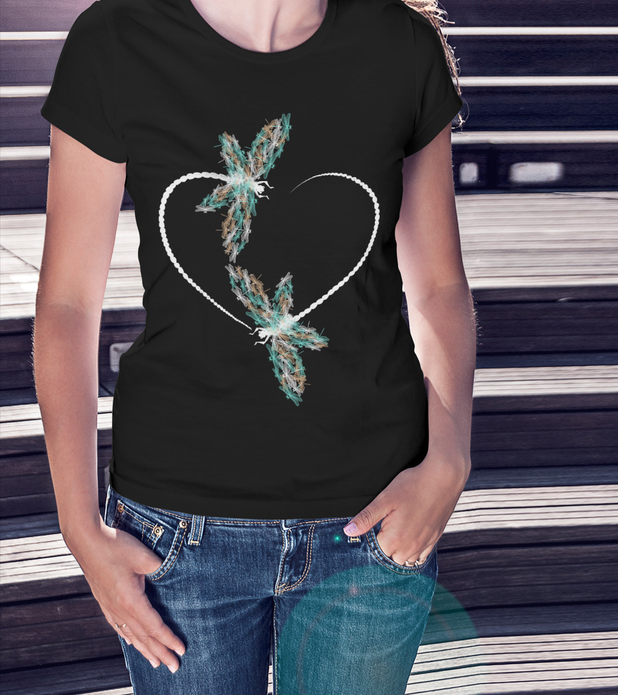 Dragonfly Heart Shape With Two Vibrant Dragonflies T-Shirt