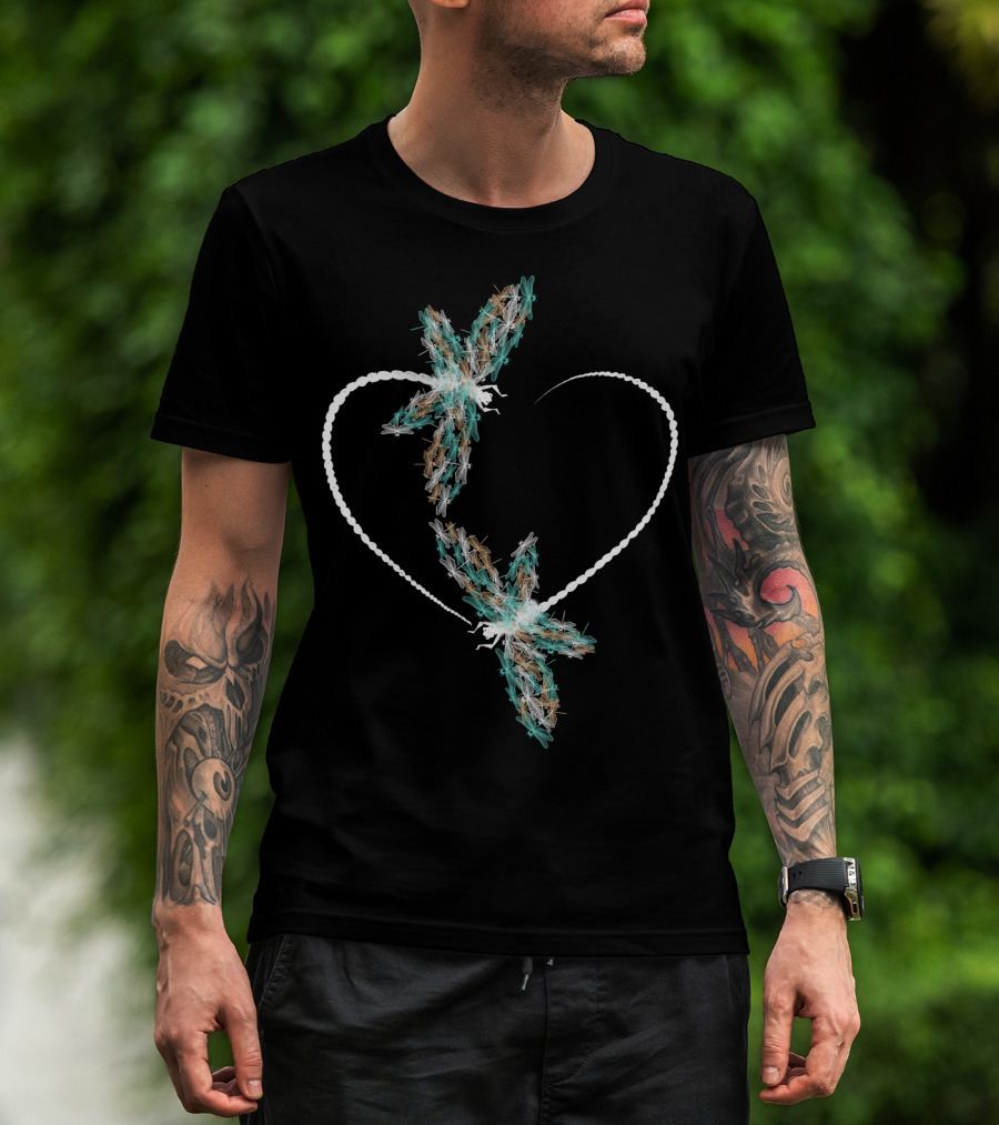 Dragonfly Heart Shape With Two Vibrant Dragonflies T-Shirt