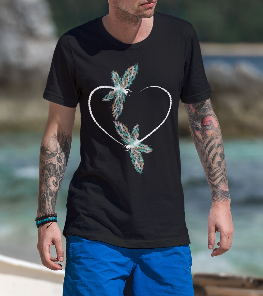 Dragonfly Heart Shape With Two Vibrant Dragonflies T-Shirt
