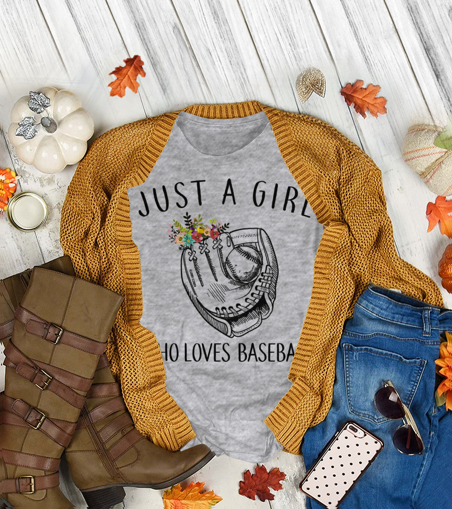 Just A Girl Who Loves Baseball Floral Glove T-Shirt