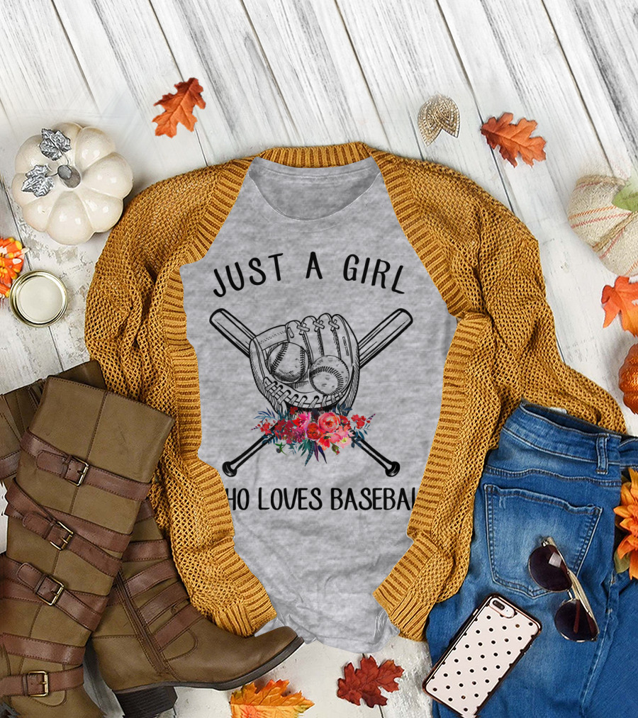 Just A Girl Who Loves Baseball Flowers Glove and Bats T-Shirt