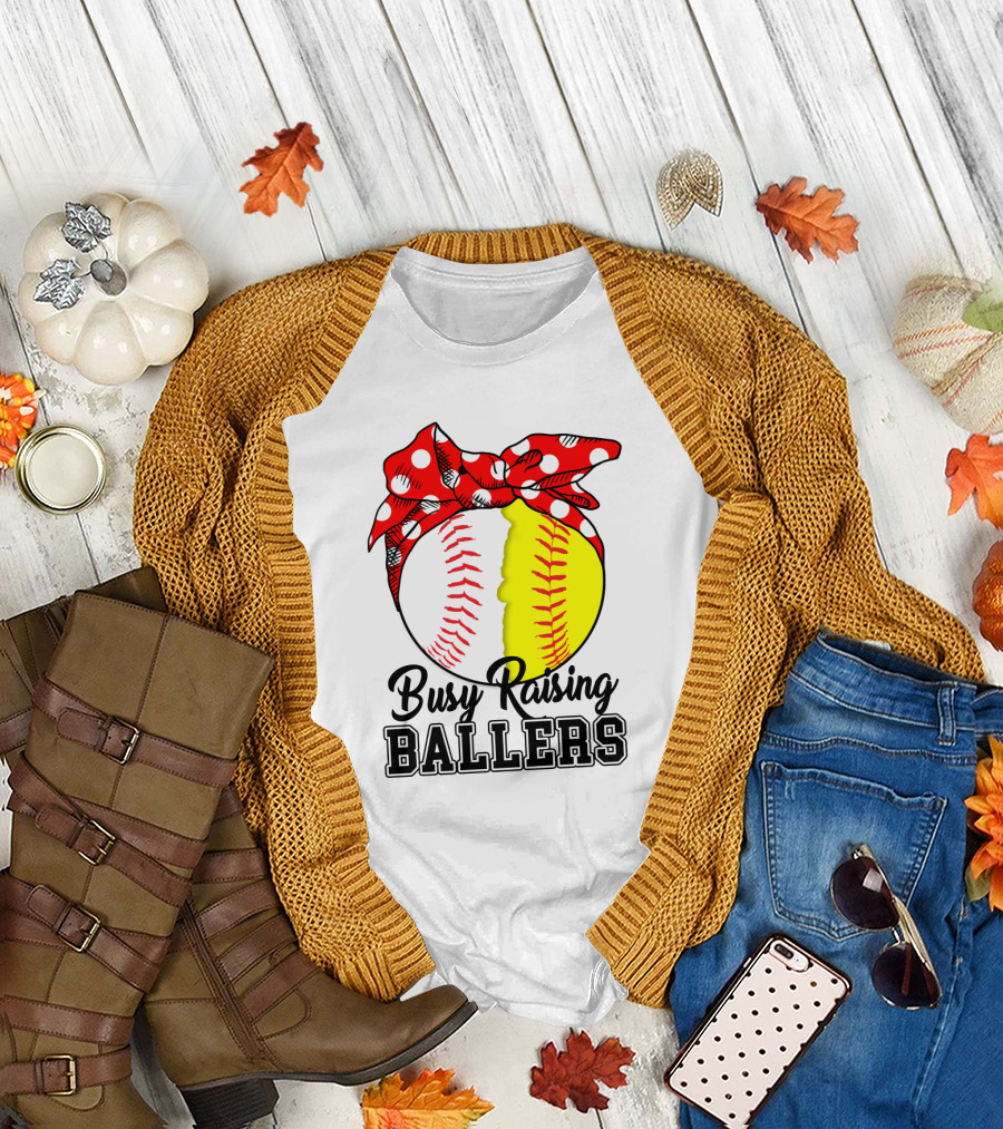 Busy Raising BALLERS Softball Baseball Polka Dot Bandana T-Shirt