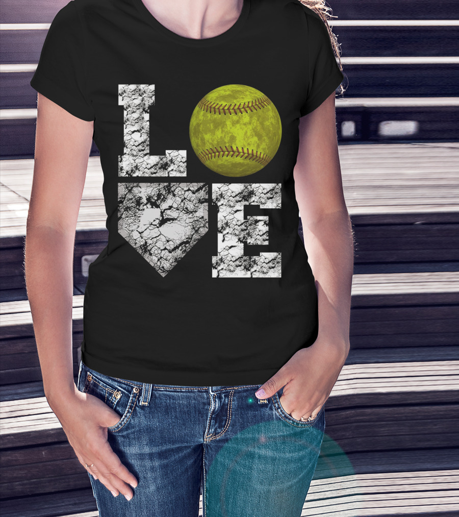LOVE Softball Home Plate Grunge T-Shirt