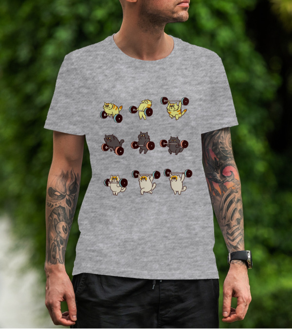 Weight Lifting Cats With Barbells Fitness Humor T-Shirt