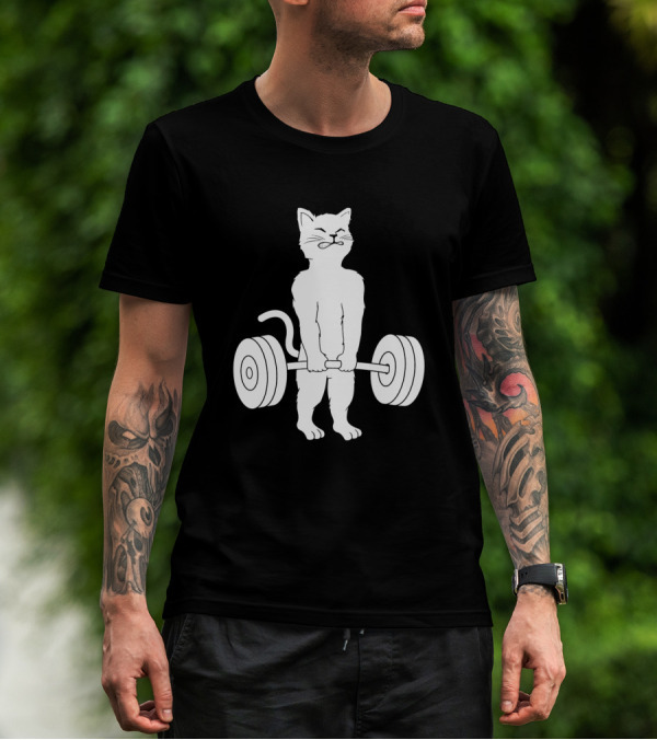 Weight Lifting Cat With Barbell Deadlift Strength Power T-Shirt