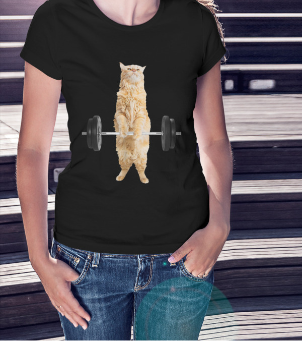 Weight Lifting Cat Deadlift Powerlifting Strong Barbell Fitness Feline T-Shirt