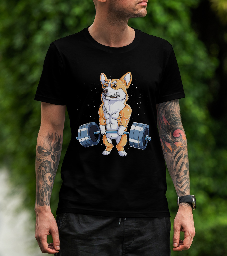 Weight Lifting Corgi Strong Muscular Pet Lifting Weights T-Shirt