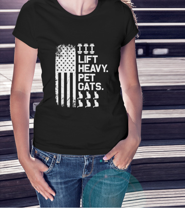 Lift Heavy Pet Cats American Flag Weights Cats T-Shirt