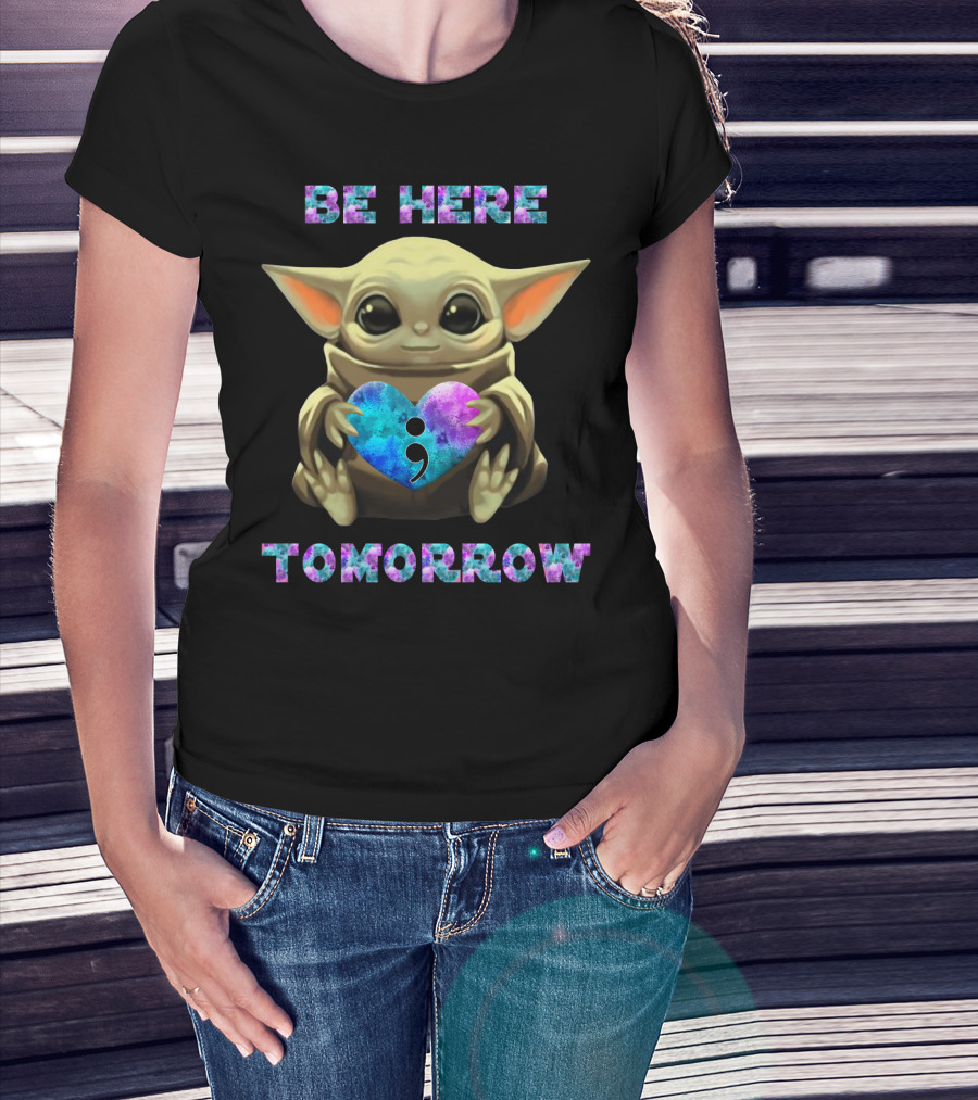 Be Here Tomorrow Semicolon Baby Alien Holding Heart T-Shirt