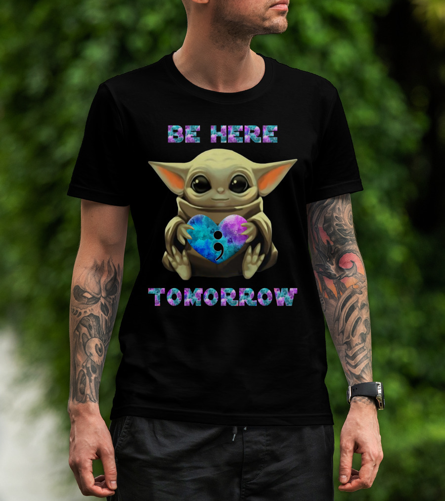 Be Here Tomorrow Semicolon Baby Alien Holding Heart T-Shirt