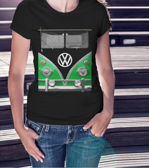 Volkswagen Bus Front Green Black T-Shirt