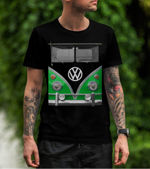 Volkswagen Bus Front Green Black T-Shirt