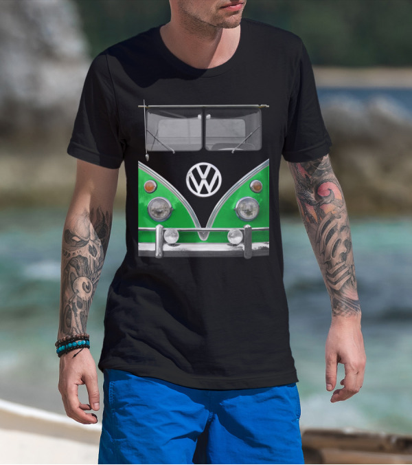 Volkswagen Bus Front Green Black T-Shirt